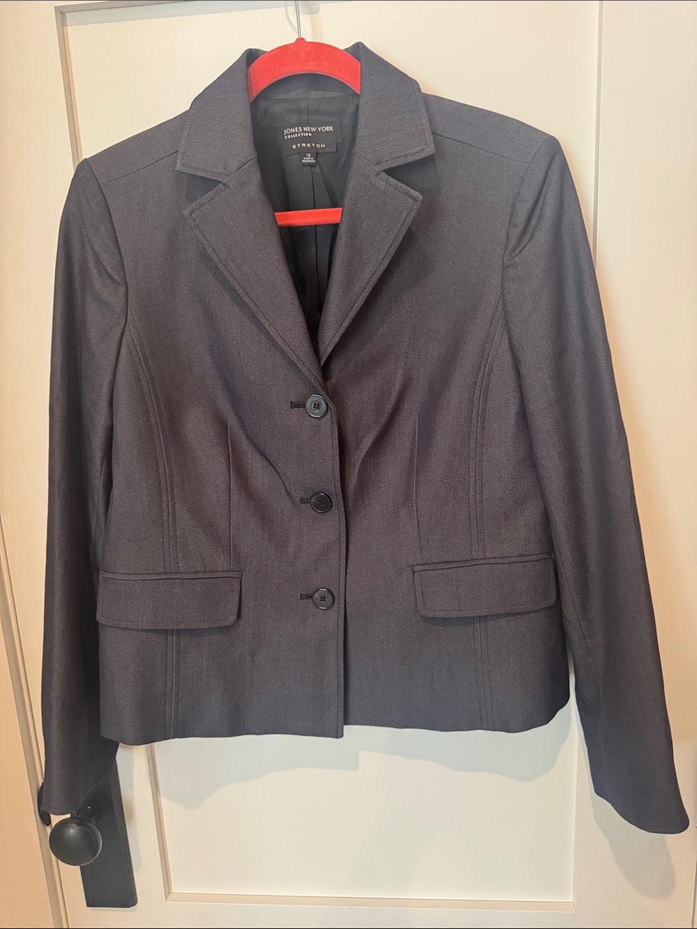 Jones New York SZ 12 Women's Dark Gray Stretch Tailored Blazer Jacket